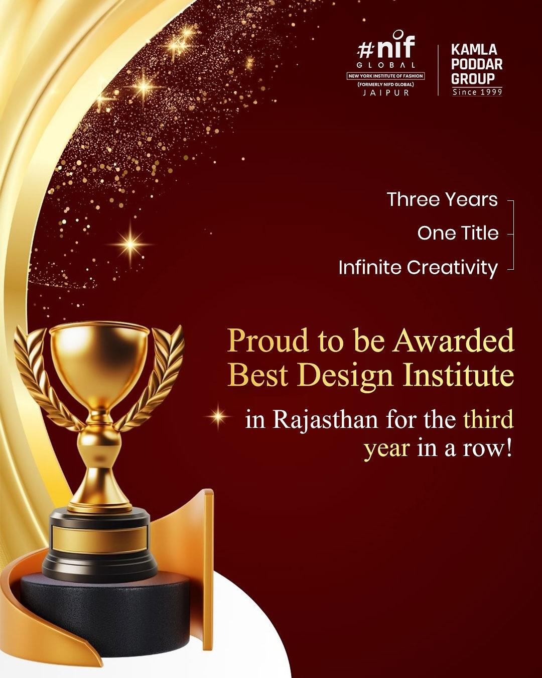 NIF Global Jaipur proudly bags the Best Design Institute Award in Rajasthan for the third consecutive year!